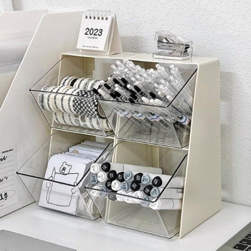 Large Capacity Acrylic Desk Organizer Box - Transparent Simple-Style Office Desk Shelf,