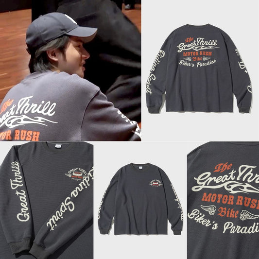 ENHYPEN JAKE Worn – OUTSTANDING MOT SERIES Waffle Long Sleeve (GREAT THRILL) [Charcoal]