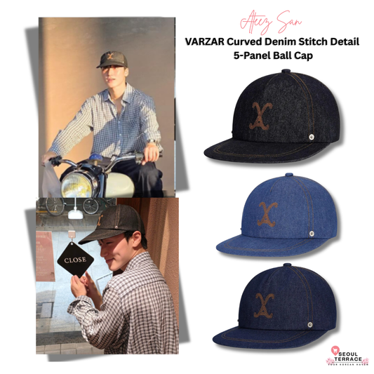 [Ateez San Worn] VARZAR Curved Denim Stitch Detail 5-Panel Ball Cap