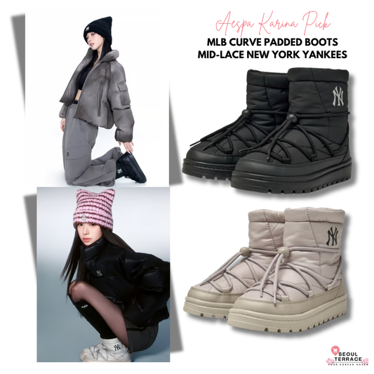 [Aespa Karina Pick] MLB Curve Padded Boots Mid-Lace New York Yankees
