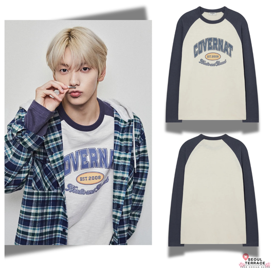 [TXT Soobin Worn Inner] Covernat Raglan Arch Logo Long Sleeve Navy