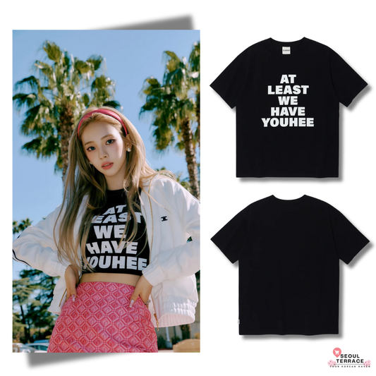 [Aespa Karina Worn] YOUHEE Lettering Over Fit T-Shirts Black