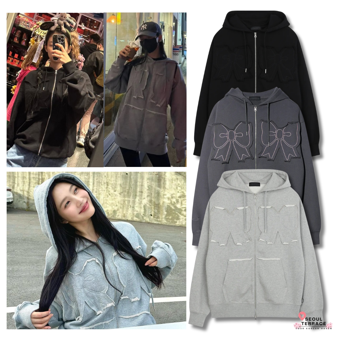 [Blackpink Jennie & Jisoo, Red Velvet Joy Worn] YOUHEE Ribbon Zip-Up Hoodie