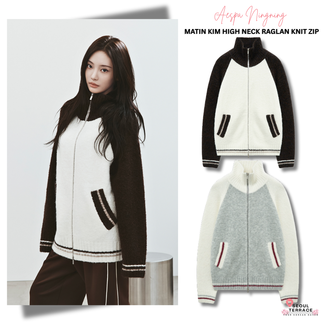 [Aespa Ningning Worn] Matin Kim High Neck Raglan Knit Zip Up