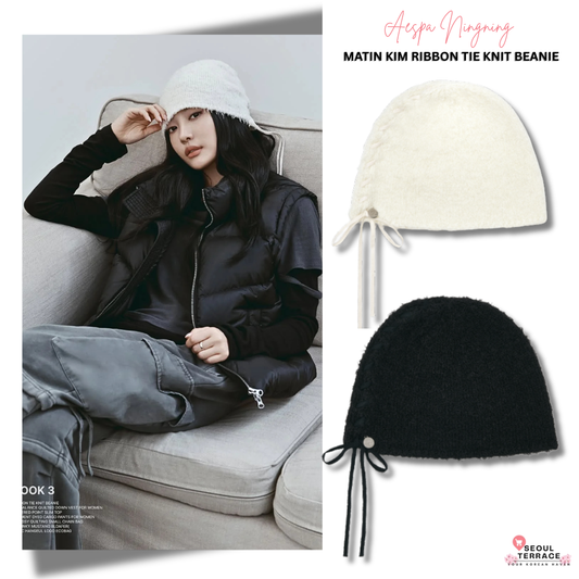 [Aespa Ningning Worn] Matin Kim Ribbon Tie Knit Beanie