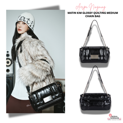 [Aespa Ningning Pick] Matin Kim Glossy Quilting Medium Bag Black