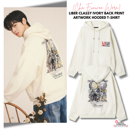 [Cha Eun Woo Worn] Liber Classy Ivory Back Print Artwork Hooded T-Shirt