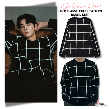 [Cha Eun Woo Worn] Liber Classy Black Check Pattern Round Knit