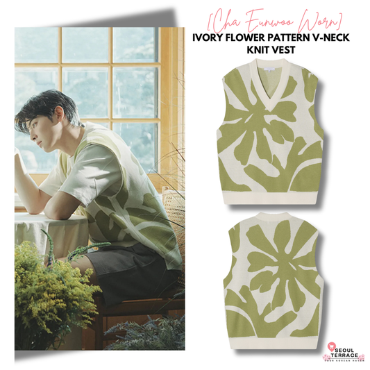 [Cha Eun Woo Worn] Liber Classy Ivory Flower Pattern V-Neck Knit Vest