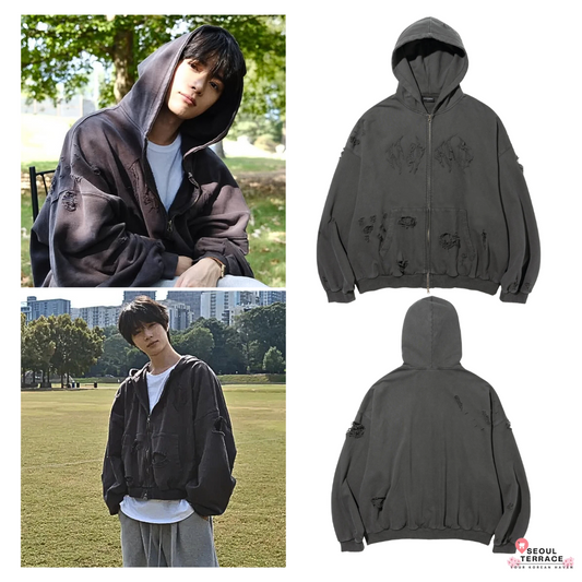 [TXT Beomgyu Worn] Not4Nerd Destroyed Wild Logo Pigment Hood Zip up