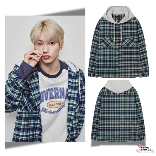 [TXT Soobin Worn] Covernat Overfit Hoodie Check Shirt Dark Blue