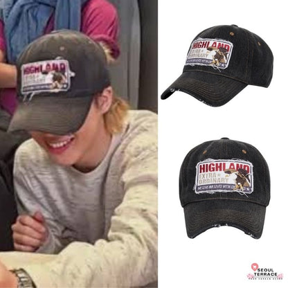 PLATEAU HIGH EA DENIM WASHED CAP BLACK Seen worn by BTS Jimin