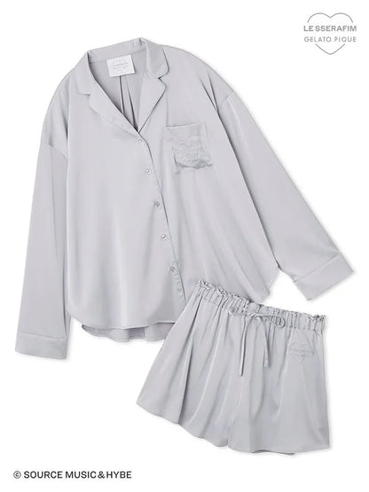 Lesserafim X Gelato Pique Satin Shirt & Short Pants Set