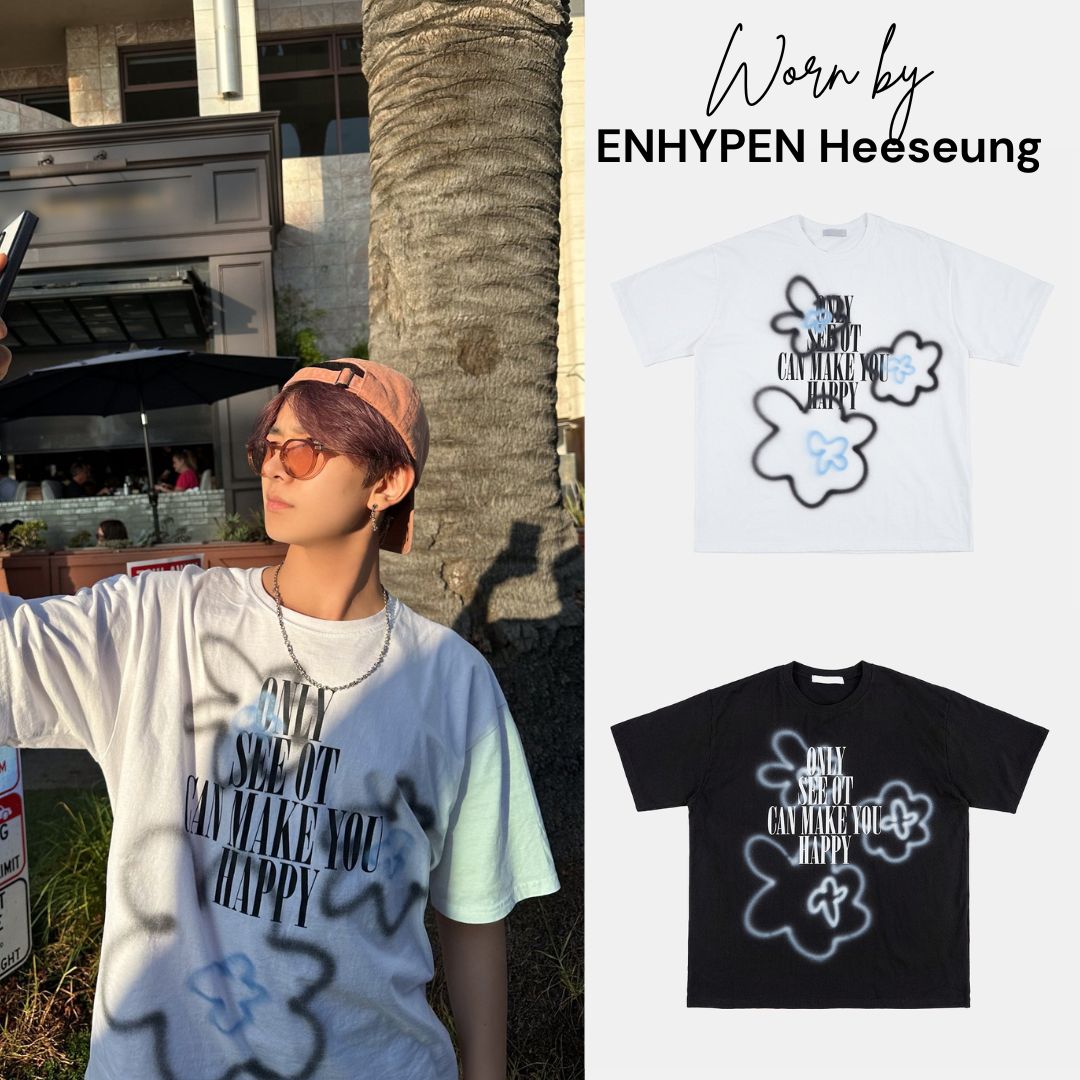 Raucohouse Flower Spray Print Over T-Shirt [White] – Worn by ENHYPEN Heeseung (FREE SIZE)