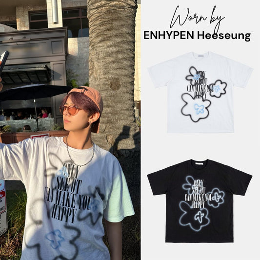 Raucohouse Flower Spray Print Over T-Shirt [White] – Worn by ENHYPEN Heeseung (FREE SIZE)