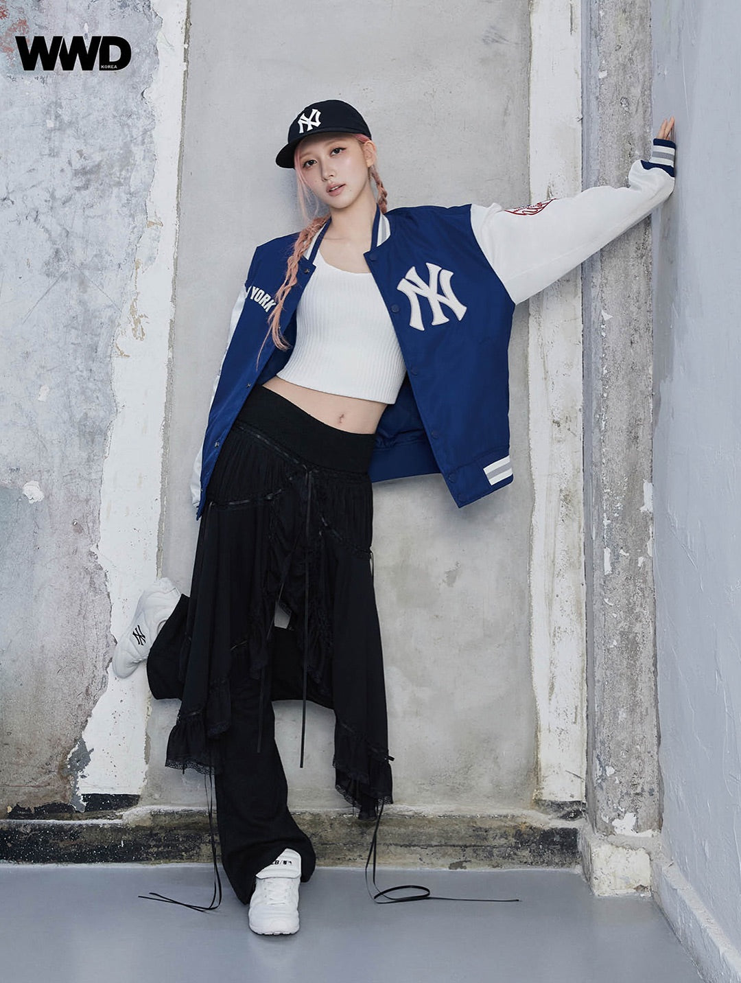 [Aespa Karina, TWS & Ive Gaeul Pick] 26SS MLB Signature Nylon Varsity Jacket New York Yankees