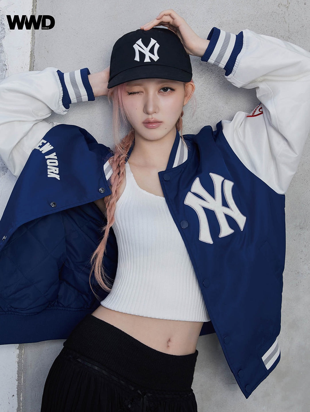 [Aespa Karina, TWS & Ive Gaeul Pick] 26SS MLB Signature Nylon Varsity Jacket New York Yankees