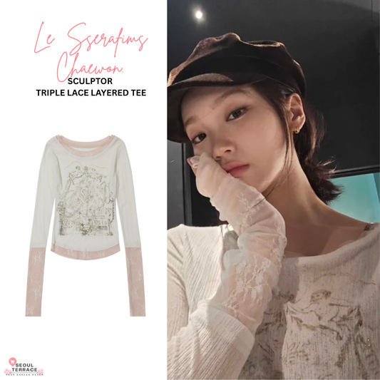 SCULPTOR Triple Lace Layered Tee Seen [Worn By Chaewon Le Sserafim]