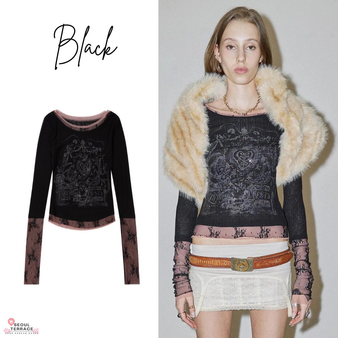 SCULPTOR Triple Lace Layered Tee Seen [Worn By Chaewon Le Sserafim]