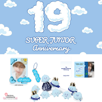 SUPER JUNIOR 19TH ANNIVERSARY KEYRING DOLL PROP ACRYLIC STAND LUCKY CARD SET