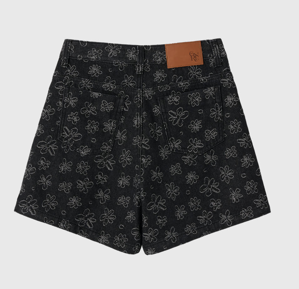 GENERAL IDEA -  WOMAN Flower Denim Shorts [BLACK]