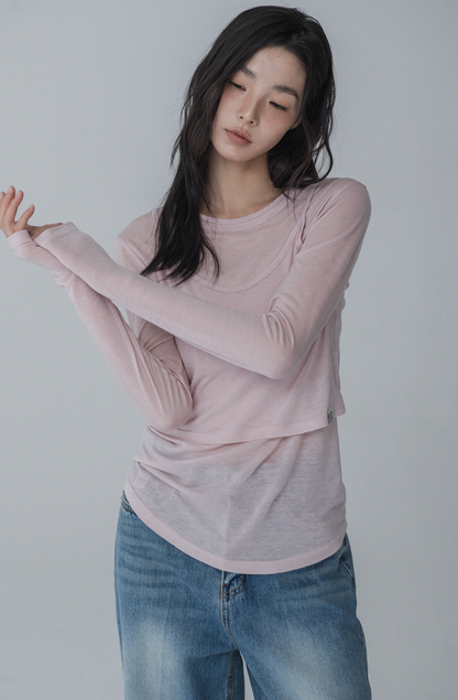 MarsEnAvril - LAYERED SEE-THROUGH BUSTIER & T-SHIRT SET (PINK)