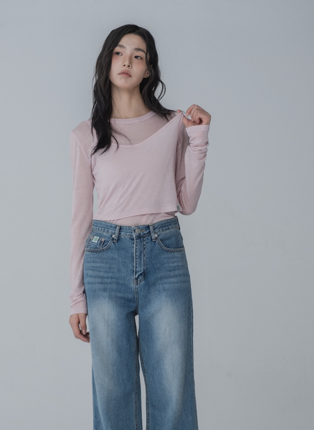 MarsEnAvril - LAYERED SEE-THROUGH BUSTIER & T-SHIRT SET (PINK)