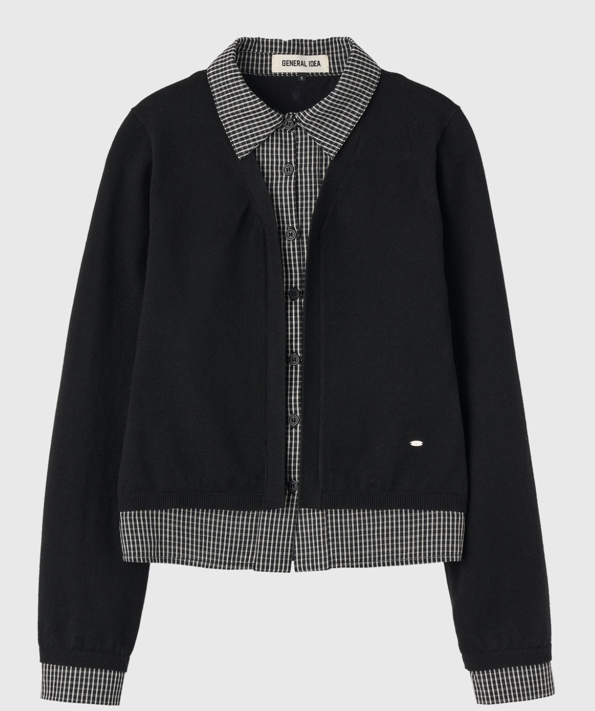GENERAL IDEA -   WOMAN Check Shirt Layered Cardigan [BLACK]