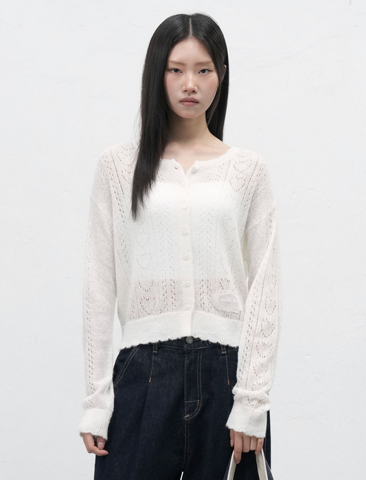 GENERAL IDEA -  WOMAN Hairy Punching Lace Cardigan [WHITE]