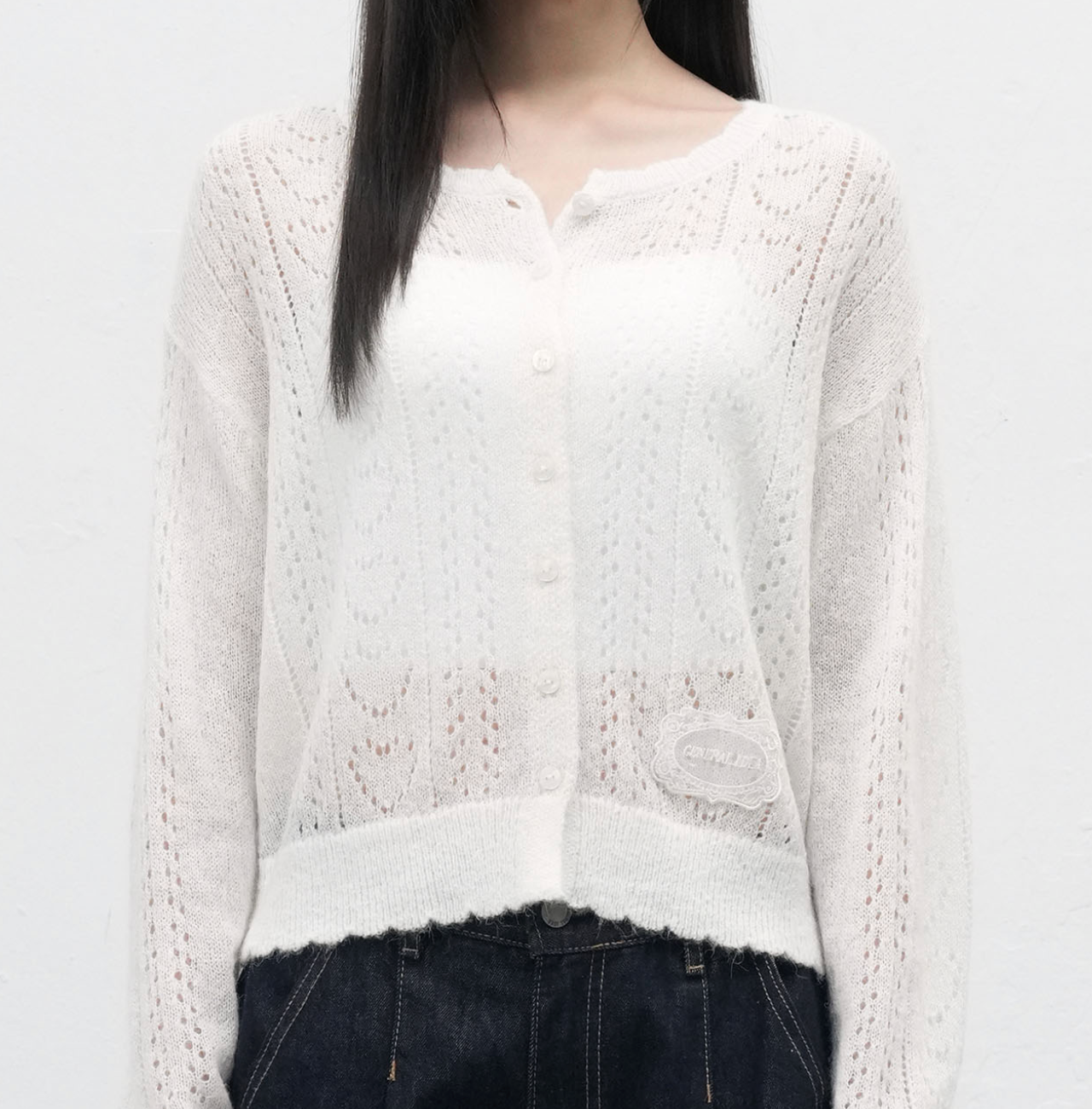 GENERAL IDEA -  WOMAN Hairy Punching Lace Cardigan [WHITE]
