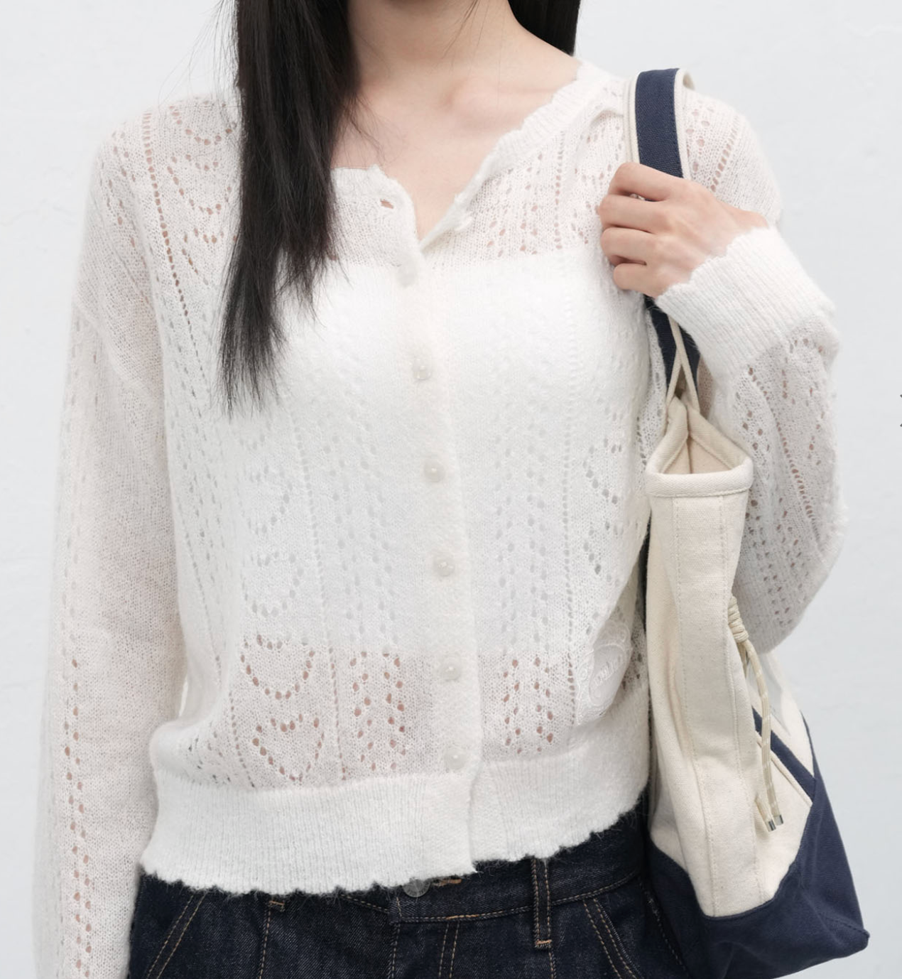 GENERAL IDEA -  WOMAN Hairy Punching Lace Cardigan [WHITE]