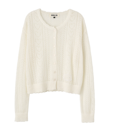 GENERAL IDEA -  WOMAN Hairy Punching Lace Cardigan [WHITE]