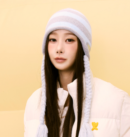 [AESPA Giselle Worn] WACKY WILLY Striped tassel beanie / Knit Muffler / Knit Gloves (2 colors)