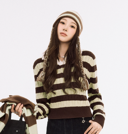 [AESPA Giselle Worn] WACKY WILLY Striped tassel beanie / Knit Muffler / Knit Gloves (2 colors)