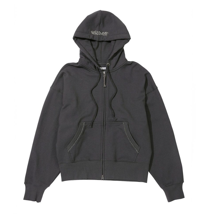 [Aespa Ningning Worn] Sculptor Beaded Saint Zip-Up Hoodie in Charcoal
