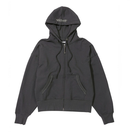[Aespa Ningning Worn] Sculptor Beaded Saint Zip-Up Hoodie in Charcoal