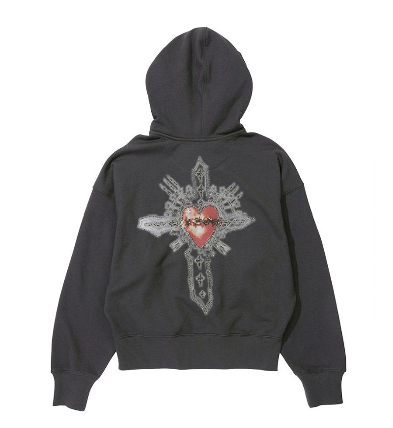 [Aespa Ningning Worn] Sculptor Beaded Saint Zip-Up Hoodie in Charcoal