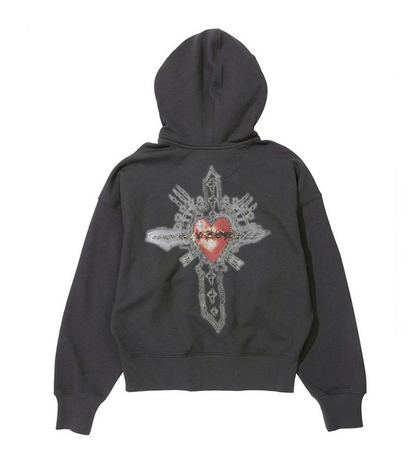 [Aespa Ningning Worn] Sculptor Beaded Saint Zip-Up Hoodie in Charcoal