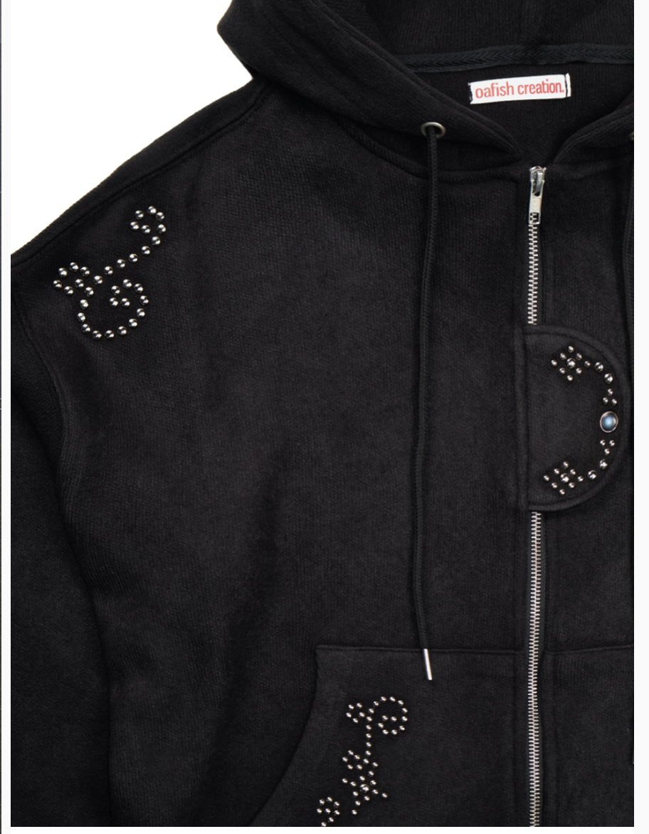 [Illit Iroha Worn] Oafish Studded Two-Way Hoodie Zip Up