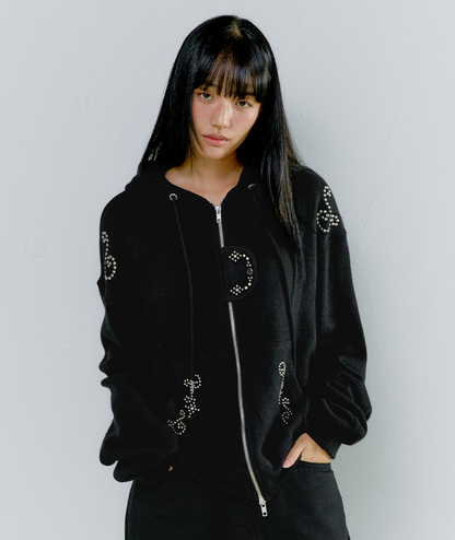 [Illit Iroha Worn] Oafish Studded Two-Way Hoodie Zip Up