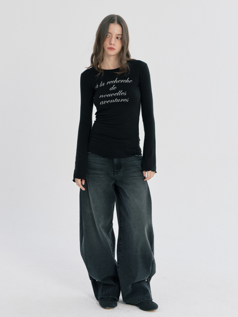 Oafish See-Through Lettering Long Sleeve_ Balck