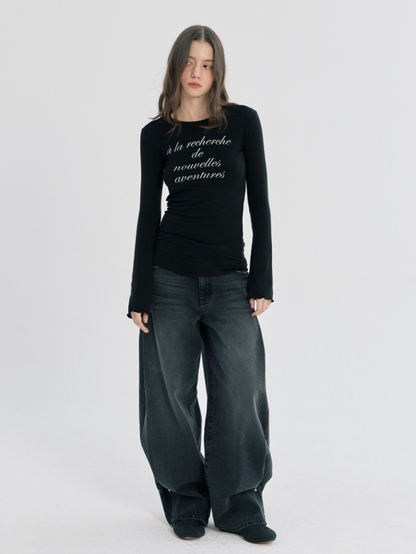 Oafish See-Through Lettering Long Sleeve_ Balck