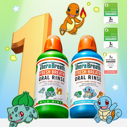 Pokemon X TheraBreath Mild Mint/Icy Mint 473ml+150ml Set with Gift (Pokemon Mouthwash Cup)