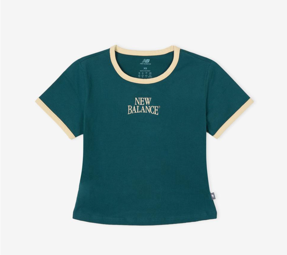 [IU Worn] New Balance Women Linear Heritage Ringer Tee (Slim Fit)_Green