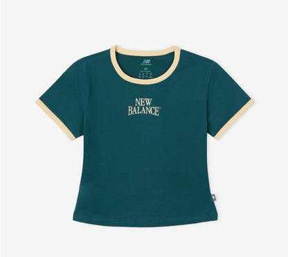 [IU Worn] New Balance Women Linear Heritage Ringer Tee (Slim Fit)_Green