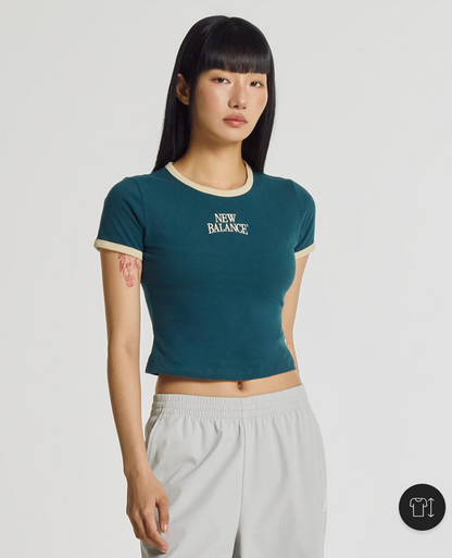 [IU Worn] New Balance Women Linear Heritage Ringer Tee (Slim Fit)_Green
