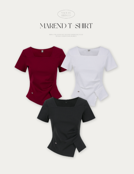 RIRINCO - Marend Square Neck Pintuck Drape Asymmetrical T-Shirt