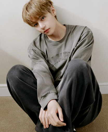 BTS V TAEHYUNG x CHAMPION Arch Logo Loose Fit Applique Long Sleeve T-shirt Brown