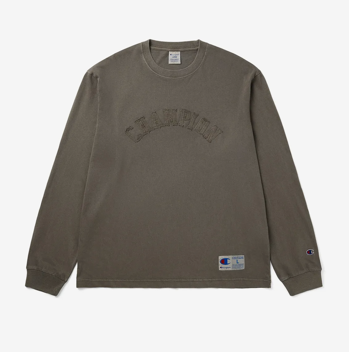 BTS V TAEHYUNG x CHAMPION Arch Logo Loose Fit Applique Long Sleeve T-shirt Brown