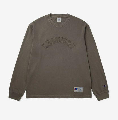 BTS V TAEHYUNG x CHAMPION Arch Logo Loose Fit Applique Long Sleeve T-shirt Brown